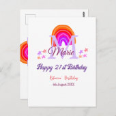 幸せ21th誕生日ピンク追加の名前モノグラムレインボー ポストカード (正面/裏面)