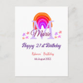 幸せ21th誕生日ピンク追加の名前モノグラムレインボー ポストカード (正面)