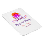 幸せ21th誕生日ピンク追加の名前モノグラムレインボー マグネット (右側)