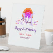 幸せ21th誕生日ピンク追加の名前モノグラムレインボー 台座サイン (インサイチュ)