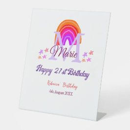 幸せ21th誕生日ピンク追加の名前モノグラムレインボー 台座サイン