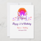 幸せ21th誕生日ピンク追加の名前モノグラムレインボー 招待状 (正面)