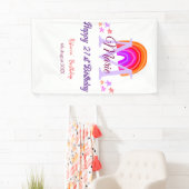 幸せ21th誕生日ピンク追加の名前モノグラムレインボー 横断幕 (インサイチュ)