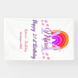 幸せ21th誕生日ピンク追加の名前モノグラムレインボー 横断幕
