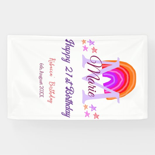 幸せ21th誕生日ピンク追加の名前モノグラムレインボー 横断幕 (横)