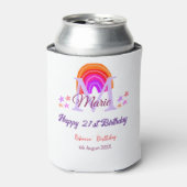 幸せ21th誕生日ピンク追加の名前モノグラムレインボー 缶クーラー (缶正面)