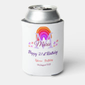 幸せ21th誕生日ピンク追加の名前モノグラムレインボー 缶クーラー (缶裏面)