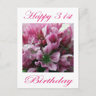 幸せ31誕生日ピンクと緑の花 ポストカード