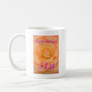 幸せ31誕生日黄色い花とピンクのトリム コーヒーマグカップ