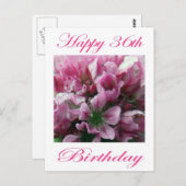 幸せ36誕生日ピンクと緑の花 ポストカード (正面/裏面)