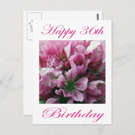 幸せ36誕生日ピンクと緑の花 ポストカード (正面/裏面)