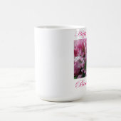 幸せ55誕生日ピンクと緑の花 コーヒーマグカップ (中央)