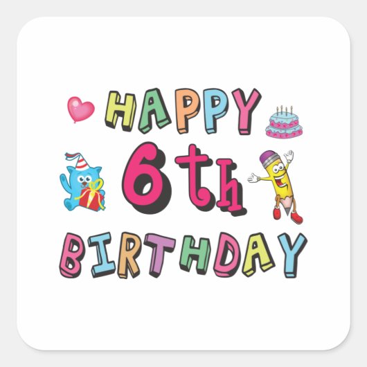 幸せ6誕生日6歳b日サプライズ スクエアシール (正面)