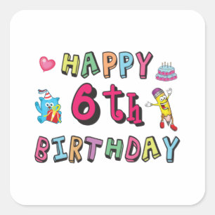 幸せ6誕生日6歳b日サプライズ スクエアシール