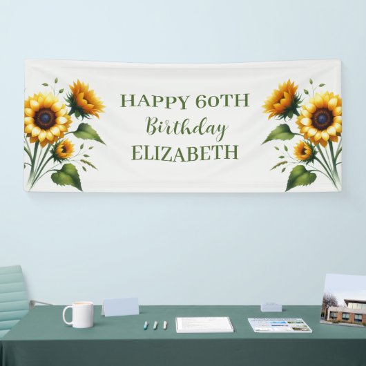 幸せ60誕生日ひまわり黄色い花 横断幕 (トレードショー)
