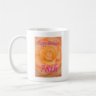 幸せ78誕生日黄色い花とピンクのトリム コーヒーマグカップ