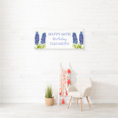 幸せ90誕生日ブルーボンネットブルーフラワーズ 横断幕 (インサイチュ)