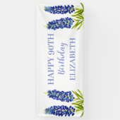 幸せ90誕生日ブルーボンネットブルーフラワーズ 横断幕 (縦)