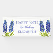 幸せ90誕生日ブルーボンネットブルーフラワーズ 横断幕 (横)