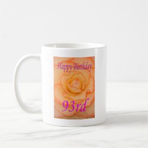 幸せ93誕生日黄色い花とピンクのトリム コーヒーマグカップ