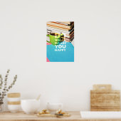 幸せ、コーヒー、本、紙 ポスター (キッチン)