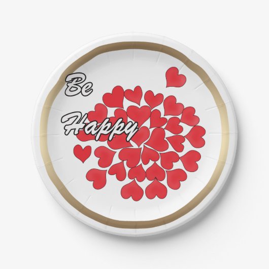 幸せ、愛エレガント、赤いハート ペーパープレート (正面)