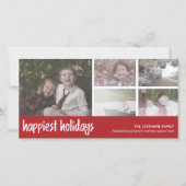 幸せ – 5フォトコラージュ赤い白いパターン シーズンカード (正面)