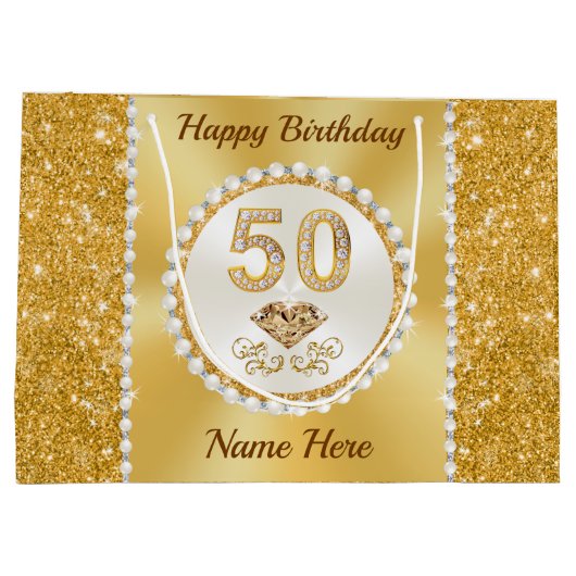 幸せ、50番目の誕生日抱き枕、4サイズの彼女 ラージペーパーバッグ (裏面)