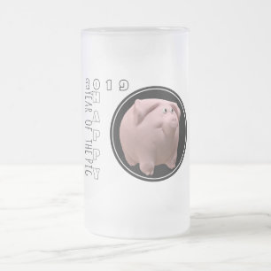 幸せPIg年2019 3Dすりガラス製マグカップ2 フロストグラスビールジョッキ
