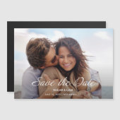 幸よくはしゃぐせな写真結婚式の日付を保存 マグネット招待状 (正面/裏面)