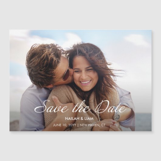 幸よくはしゃぐせな写真結婚式の日付を保存 マグネット招待状 (正面)