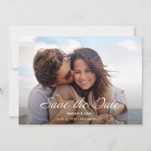 幸よくはしゃぐせな写真結婚式の日付を保存 招待状 (正面)