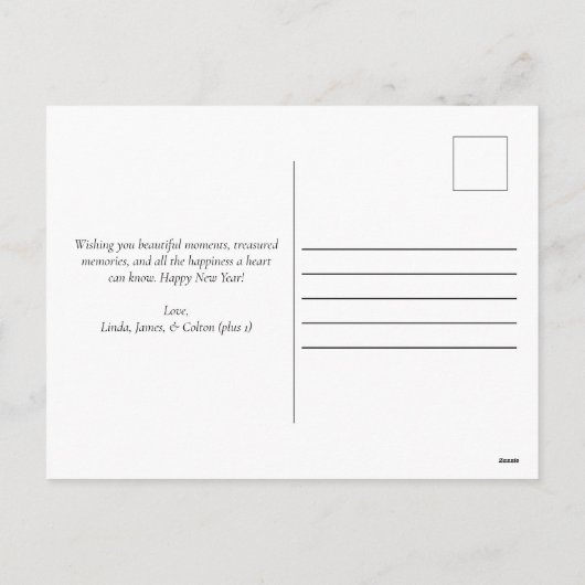 幸エレガントせな新年の台本の写真妊娠シック シーズンポストカード (裏面)