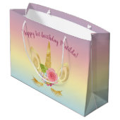 幸エレガントせな最初の誕生日金ゴールドグリッターユニコーン ラージペーパーバッグ (裏面アングル)