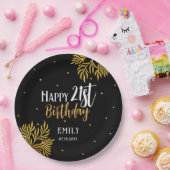 幸エレガントせな21歳の誕生日金ゴールドの葉のパーティー ペーパープレート (パーティー)