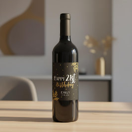 幸エレガントせな21歳の誕生日金ゴールドの葉のパーティー ワインラベル