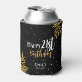 幸エレガントせな21歳の誕生日金ゴールドの葉のパーティー 缶クーラー (缶正面)