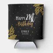 幸エレガントせな21歳の誕生日金ゴールドの葉のパーティー 缶クーラー (正面)