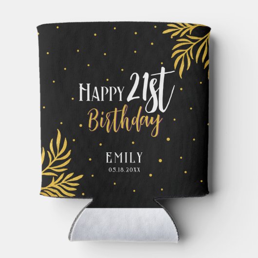 幸エレガントせな21歳の誕生日金ゴールドの葉のパーティー 缶クーラー (裏面)