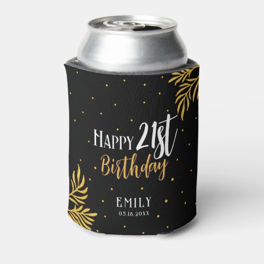 幸エレガントせな21歳の誕生日金ゴールドの葉のパーティー 缶クーラー (缶裏面)