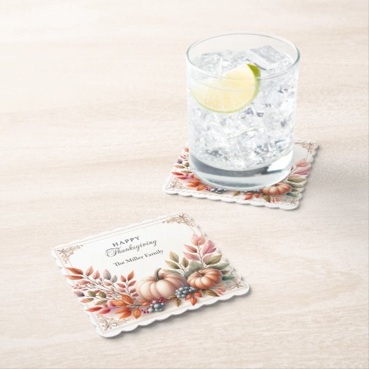幸エレガントせパーソナライズされたな感謝祭のカボチャ ペーパーコースター (インサイチュ)