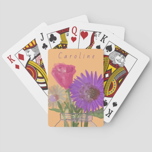 幸カラフルかわいらしせ花+名前をカスタムする トランプ (裏面)
