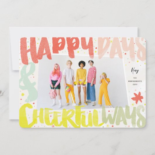 幸カラフルせな日と明るい方法新年の写真 シーズンカード (正面)