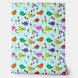 幸カラフルせな水彩鳥と花 壁紙