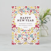 幸カラフルせな繊細な金箔の新年フローラ 箔シーズンカード (立ち正面)