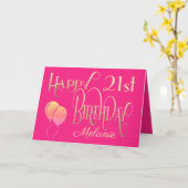 幸ガーリーせな21歳の誕生日の名前ピンク華美金ゴールド カード (黄色い花)
