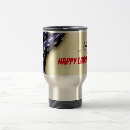 幸パーソナライズされたせな労働日 |米国国旗の聖なる書物、 経典 トラベルマグ (中央)