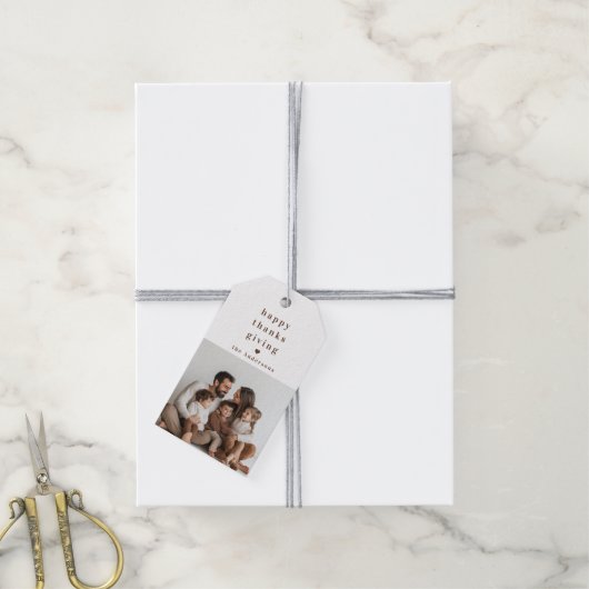 幸パーソナライズされたせな感謝祭の写真 ギフトタグ (より糸付き)