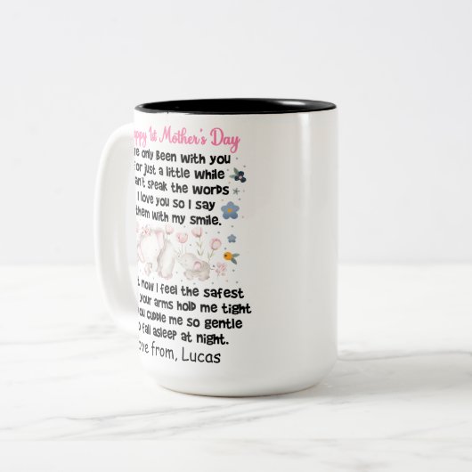幸パーソナライズされたせな1日目の母の日,名前をカスタムする ツートーンマグカップ (正面左)