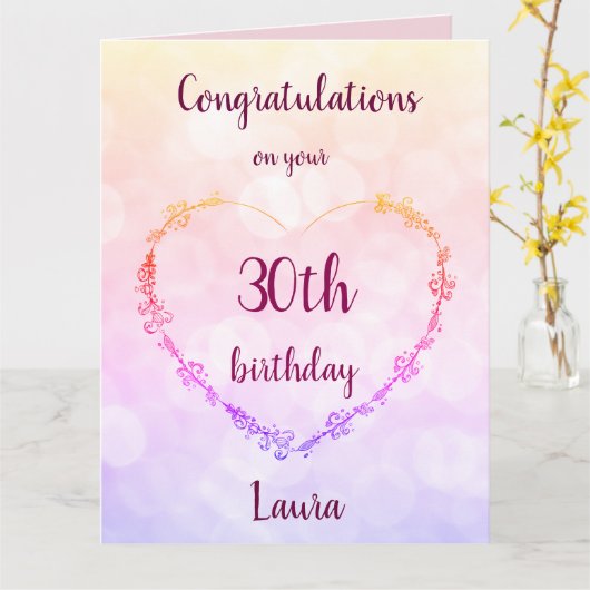幸パーソナライズされたせな30歳の誕生日 カード (黄色い花)